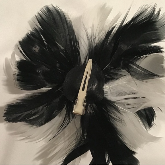 Black & White Feather Fascinator Hair Clip. Handmade in the USA.